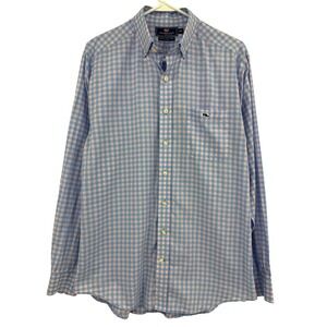 Vineyard Vines Slim Fit Tucker Shirt Mens Medium Blue Pink Gingham Plaid Cotton